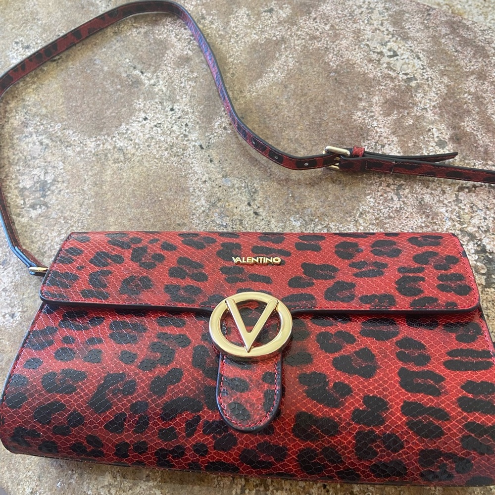 Valentino Red and Black Crossbody Bag with Iconic V Logo